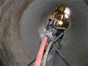 Interior of pipe with tubing