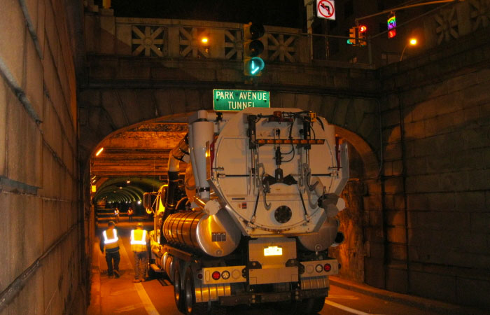 Construction vehicle entering park avenue tunnel