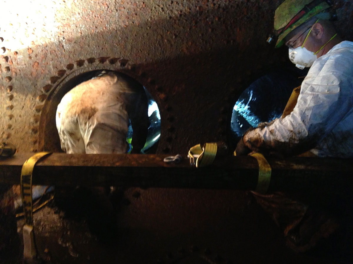 Construction worker working underground