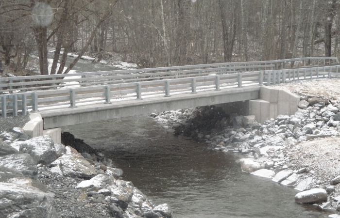 Bridge over river in winter