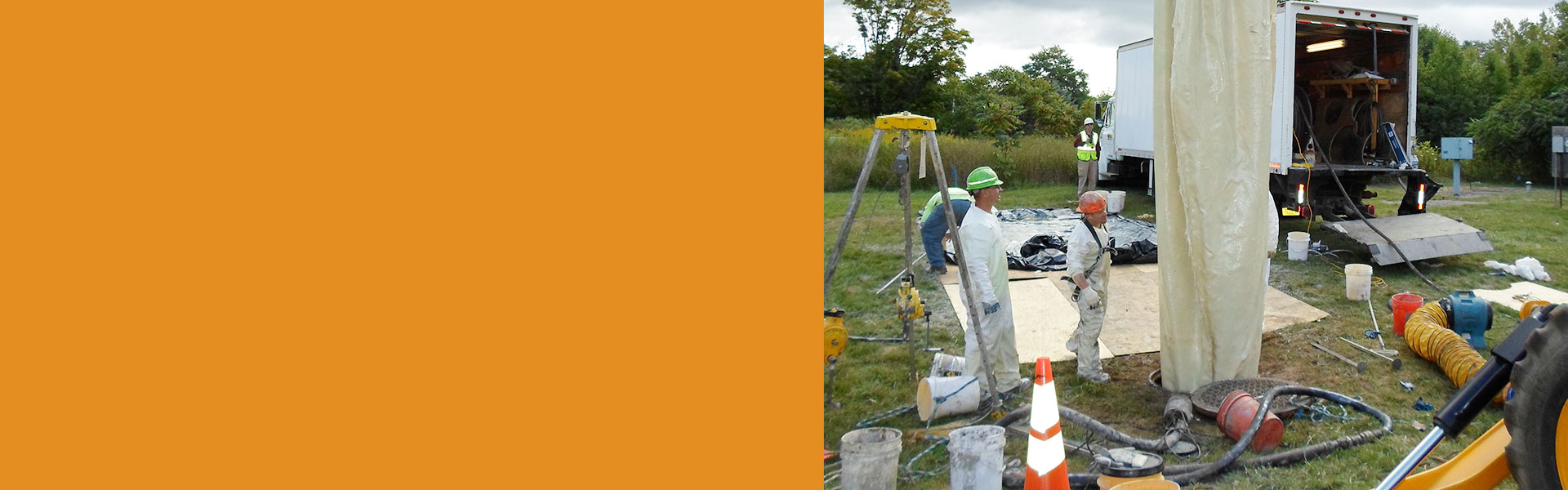 Slider background of Two construction workers at construction site